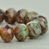 Rondelle (9x6mm) Purple Turquoise Mix Opaque Transparent with Picasso Fullcoat