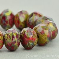 Rondelle (9x6mm) Red Ruby Mix Opaque Transparent with Picasso Fullcoat