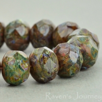 Rondelle (9x6mm) Brown Green Mix Opaque with Picasso Fullcoat