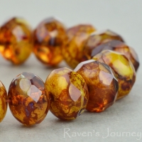 Rondelle (9x6mm) Amber White Mix Opaque Transparent with Picasso Fullcoat