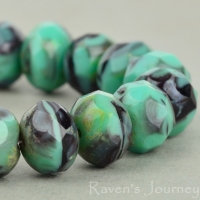 Rondelle (9x6mm) Turquoise Purple Mix Opaque Transparent with Picasso #2