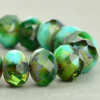 Rondelle (9x6mm) Turquoise Olivine Opaque Transparent with Picasso