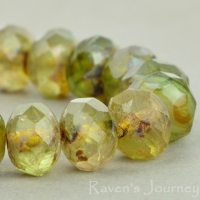 Rondelle (9x6mm) Green Pink Crystal Opaline Transparent with Picasso