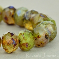 Rondelle (9x6mm) Green Pink Crystal Mix Opaque Transparent with Picasso Fullcoat-osx