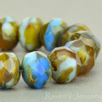 Rondelle (9x6mm) Brown Blue White Mix Opaque Opaline with Picasso