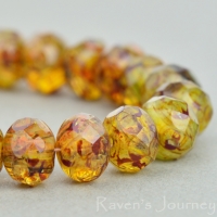 Rondelle (7x5mm) Green Amber Crystal Mix Opaque Transparent