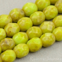 Round Faceted (4mm) Gaspeite Green Opaque with Picasso 2