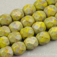 Round Faceted (4mm) Gaspeite Green Opaque with Picasso 4