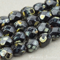 Round Faceted (4mm) Jet Opaque with Picasso-osx