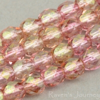 Round Faceted (4mm) Pink Transparent with Luster