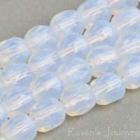 Round Faceted (4mm) White Opaline