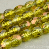 Round Faceted (4mm) Olivine Green Transparent with Bronze Half-Coat-osx