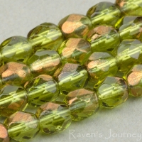 Round Faceted (4mm) Olivine Green Transparent with Bronze Half-Coat