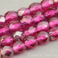Round Faceted (4mm) Fuchsia Transparent with Platinum Half-Coat-osx