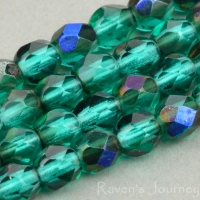 Round Faceted (4mm) Emerald Green Transparent with Iris Half-Coat-osx