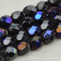 Round Faceted (4mm) Jet Opaque with Iris Half-Coat