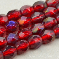 Round Faceted (4mm) Red Garnet Transparent with Iris Half-Coat