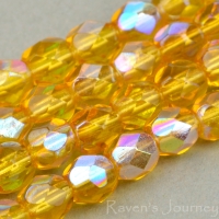 Round Faceted (4mm) Amber Transparent with AB