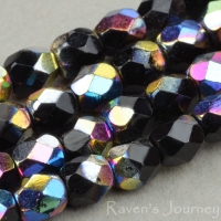 Round Faceted (4mm) Jet Opaque with Vitrail, 8 Strand of 50 Beads per Unit  * Last Unit Remaining*