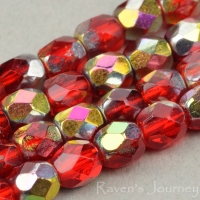 Round Faceted (4mm) Red Ruby Transparent with Vitrail-osx