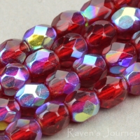 Round Faceted (4mm) Red Garnet Transparent with AB-osx