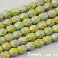 Round Faceted (3mm) Gaspeite Green Opaque with Picasso