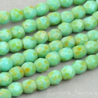 Round Faceted (3mm) Turquoise Opaque with Picasso