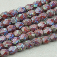 Round Faceted (3mm) Red Opaque with Picasso