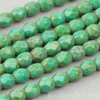 Round Faceted (3mm) Turquoise Green Opaque with Picasso