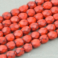 Round Faceted (3mm) Orange Opaque with Orange Honeycomb