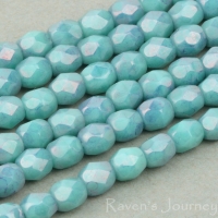 Round Faceted (3mm) Turquoise Opaque with Purple Luster
