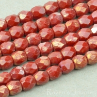 Round Faceted (3mm) Red Opaque with Gold Luster