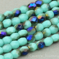 Round Faceted (3mm) Turquoise Opaque with Blue Iris