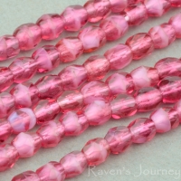 Round Faceted (3mm) Fuchsia White Core Mix Transparent Opaque-osx