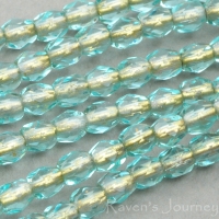 Round Faceted (3mm) Aqua Transparent with Bronze Lining