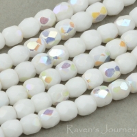 Round Faceted (3mm) White Opaque with AB-osx