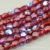 Round Faceted (3mm) Red Garnet Transparent with AB