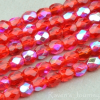 Round Faceted (3mm) Red Ruby Transparent with AB