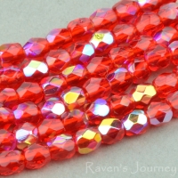Round Faceted (3mm) Red Ruby Transparent with AB 2