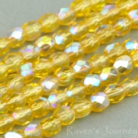 Round Faceted (3mm) Amber Transparent with AB 2-osx