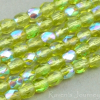 Round Faceted (3mm) Olivine Green Transparent with AB-osx
