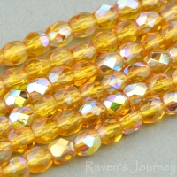 Round Faceted (3mm) Amber Transparent with AB 3-osx