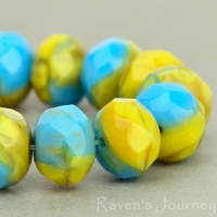 Rondelle (9x6mm) Blue Yellow Turquoise Mix Opaque