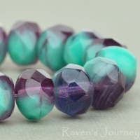 Rondelle (9x6mm) Turquoise Purple Mix Transparent Opaque