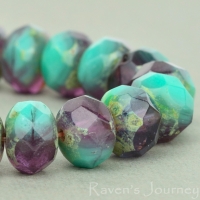 Rondelle (9x6mm) Turquoise Purple Mix Transparent Opaque with Picasso