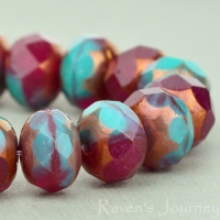 Rondelle (9x6mm) Fuchsia Turquoise Mix Transparent Opaque with Bronze