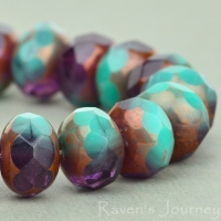 Rondelle (9x6mm) Turquoise Purple Mix Transparent Opaque with Bronze