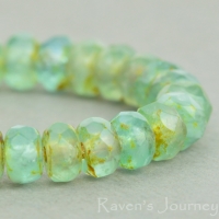 Rondelle (5x3mm) Green Aqua Transparent and White Opaque Mix with Picasso Finish