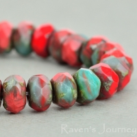 Rondelle (5x3mm) Red Coral Opaque and Turquoise Opaque Mix with Picasso Finish