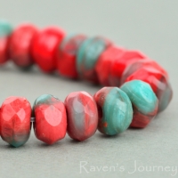 Rondelle (5x3mm) Red Coral Opaque and Turquoise Opaque Mix